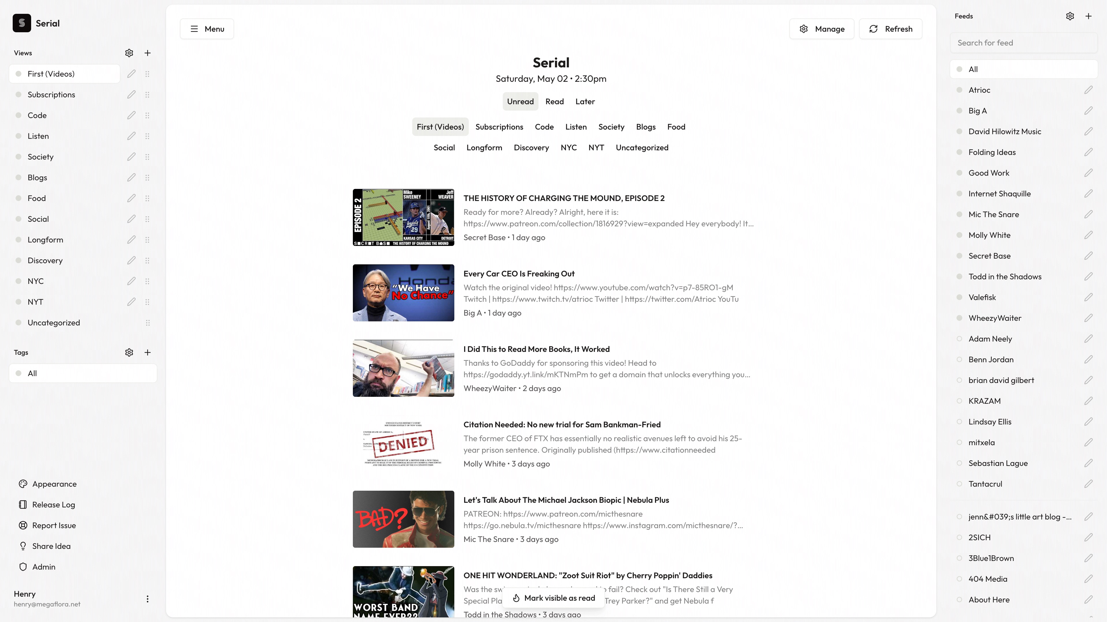 A screenshot of the Serial desktop site in light mode